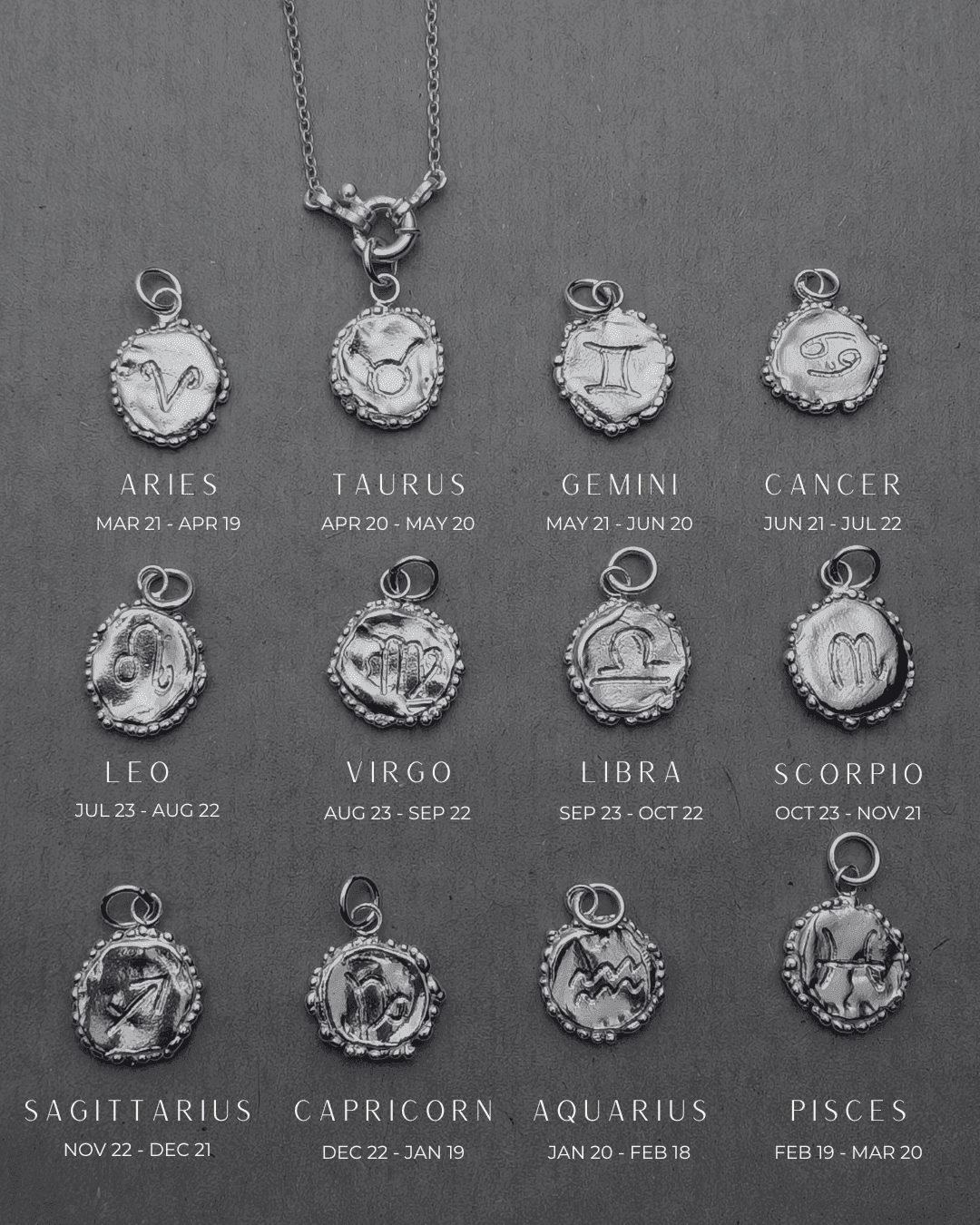 Milly-Maunder-Zodiac-Star-Sign-Coin-Disc-Vintage-Style-Antique-Heirloom-Pendant-Astrology-Chain-Necklace-Sterling-Silver-Personalised